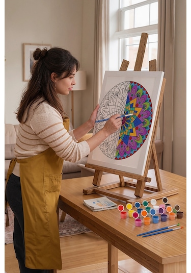 Çiçek Mandala Ahşap Boyama Seti 40x50 Cm
