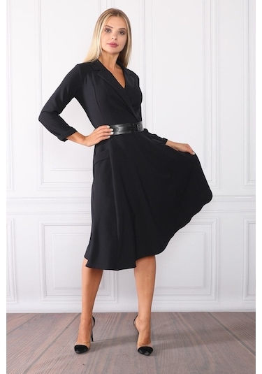 E.T.'S Element'S Kadın Kruvaze Yaka Elbise Siyah