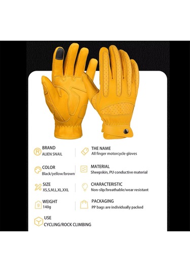 Tenfowee Motorsiklet Kullanımı İçin Dokunmatik Ekranlı Deri Eldiven, Uv Koruma, Sarı Xl Boy, Havalandırmalı Ve Kaymaz Tasarım