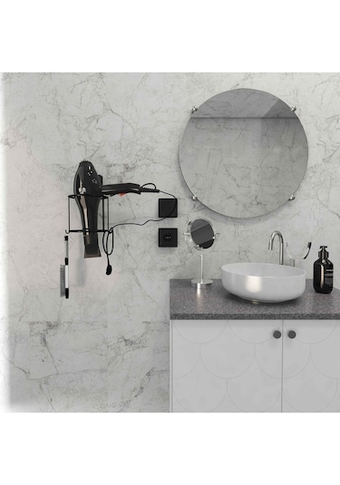 Decorev Dc-5119 Dekoratik Siyah Yapıştırmalı Fön Banyo Metal Saç