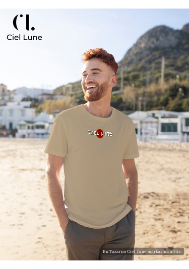 Unisex Optic Line Ciel Lune - Oversize T-shirt Bej