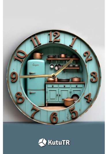 Retro Mutfak Temalı Çift Katmanlı Mdf Duvar Saati 33 Cm 3d Görünümlü 2d Hd Baskı Sdw361 Renkli