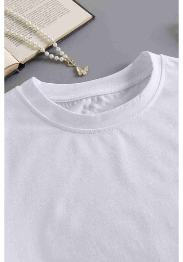 Merry See Pamuklu Yumuşak Dokulu Kısa Kol Bisiklet Yaka Bluz Crop Beyaz 001