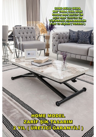 Home Üst Tabla Mdf Beyaz Mermer Oval Köşe Alt Ayak Siyah