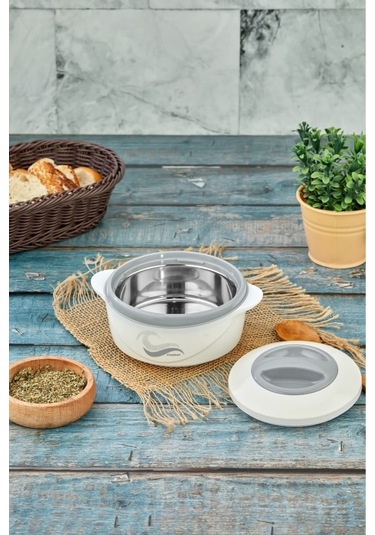3149 Yemek Termosu - Sızdırmaz Kilitli Kapak Saklama Kabı Paslanmaz Çelik Sefertası 1000 Ml - Beyaz Beyaz