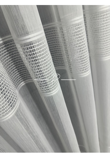 Tül Perde Monalisa Desen Bantlı Şerit Armür Etek Kurşun Sarım Ekru-ekru