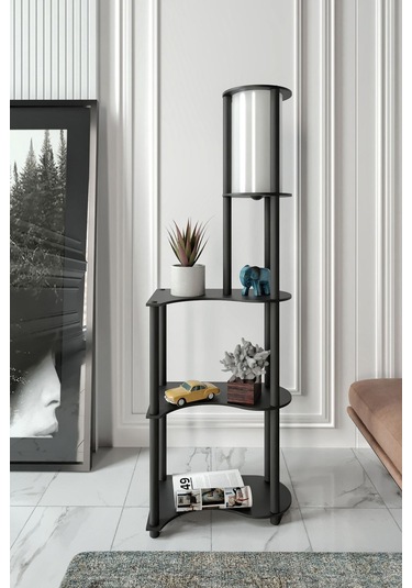 Ravilo Estilo Dekoratif Raflı Lambader Siyah Siyah