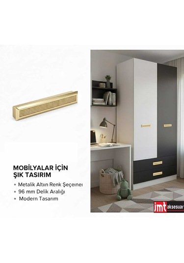 Lüks Monte 96 Mm Mobilya Çekmece Dolap Yatak Odası Şifonyer Genç Ve Çocuk Odası Kulpu Gold
