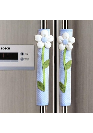 Flyeer 2 Adet Pastoral Çiçek Puantiyeli Kapı/buzdolabı Kulp Kılıfı Buzdolabı Kapı Kolu Eldiven Ev Dekor Mutfak Aksesuarları Mavi