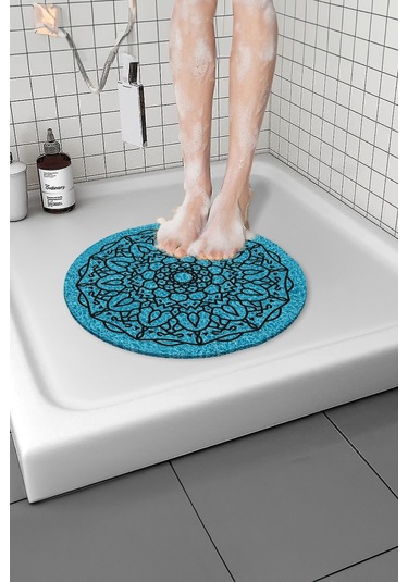 Yuvarlak Desenli Banyo Paspası Kaymaz Yumuşak Esnek Paspas Islak Zemin Hijyenik Paspas 50x50 Cm Mavi