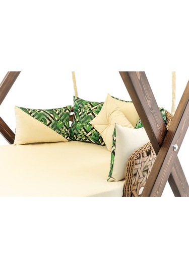 Dominik Swing Ahşap Rattan Salıncak Dış Mekan Bahçe Balkon Ve Ter Ceviz