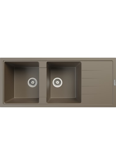 Polex Cristalüx Granit Evye P-X116 Toprak 2 Hazneli Tezgah Altı Ve Tezgah Üstü Mutfak Evyesi 116.5x50.8 CM