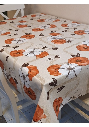 Elyaflı Pvc Muşamba - Desenli Silinebilir Masa Örtüsü Turuncu Turuncu