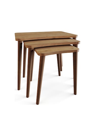 Esma Orta Sehpa Ve Zigon Sehpa 4'lü Salon Seti Sehpa - Çam