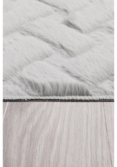 Desenli Tavşan Tüyü Yumuşak 2 Li Banyo Paspası Kaymaz Tabanlı Klozet Takımı Gri Gri