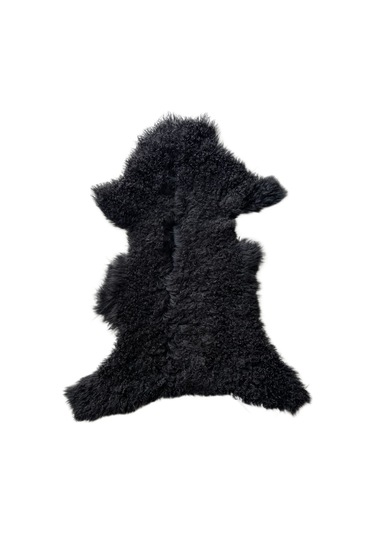 Gerçek Uzun Kıvırcık Tüylü Koyun Postu Siyah