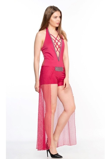 Deri Arkası Kuyruklu Kadın Tulum