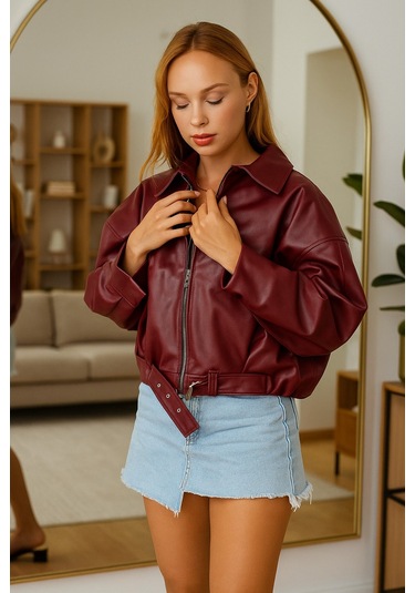 Prifaldi Pb Oversize Bomber Deri Ceket Bordo