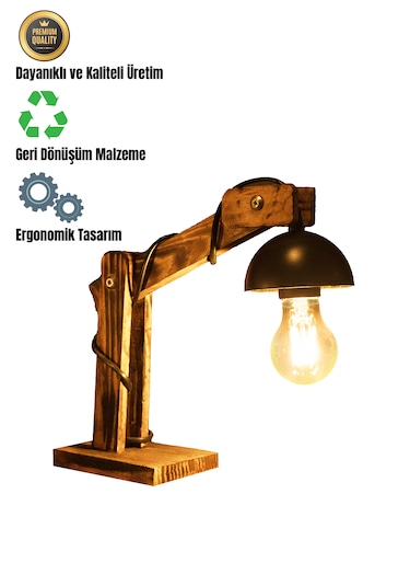 Celestia Home Otantik İskandinav Model Modern Ahşap Avize Masa Lambası Abajur Ahşap