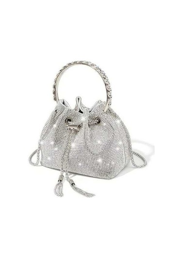 Dancemonkey Bling Rhinestone Kova Çanta, Trendy Dekorasyon Gri