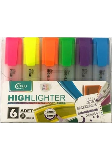 Cengo Fosforlu Kalem Neon Renkler ve Pastel Renkler  6'lı 2 Adet Set