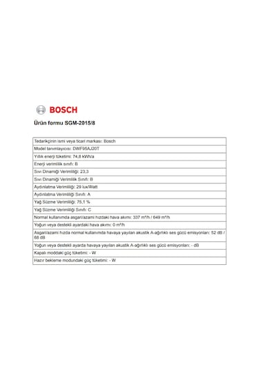 Bosch DWF95AJ20T Duvar Tipi Davlumbaz