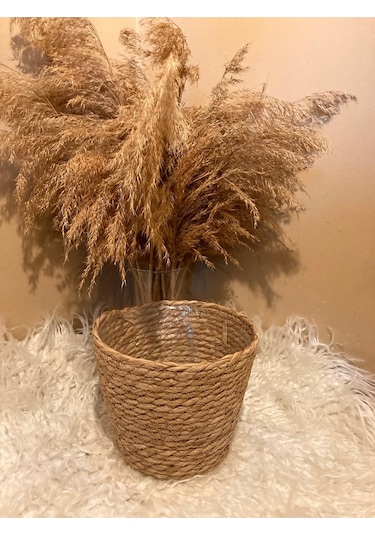 V Şeklinde Hasır Kalın Örgü İçi Poşetli Saksılık Büyük Boy