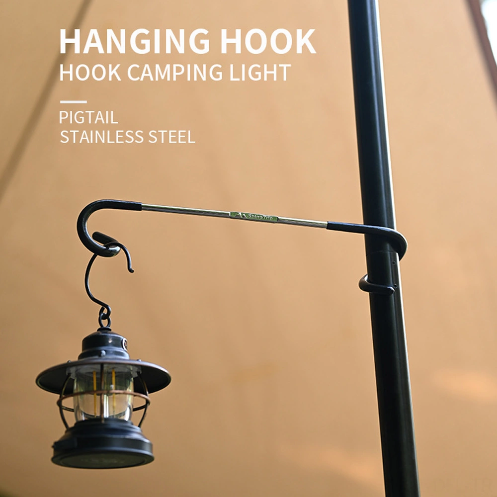 Dofolink Stainless Steel Çadır Feneri Asma Kolu - İki Başlı Kaymazlı Kanca, Spiral Taşınabilir, Siyah Siyah