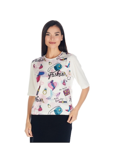 ekazak Crystal Baskılı Luxury Viskoz Tshirt Bluz