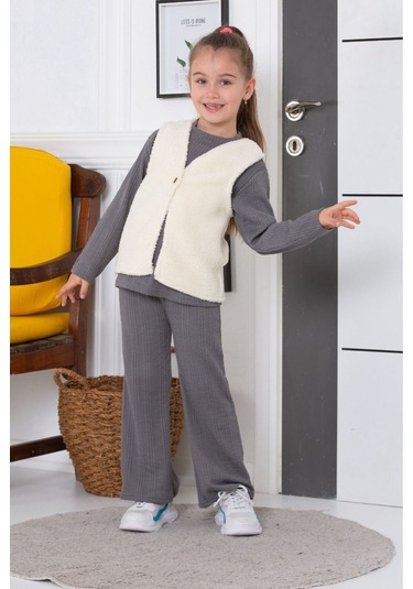 Bayramlık 3 Parça Yelekli Alt Üst Takım Gri