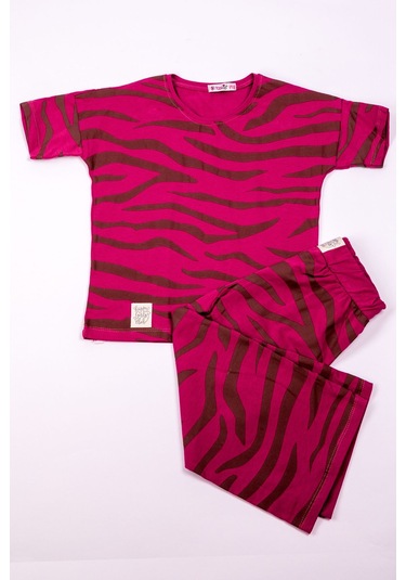 Kız Çocuk Kaprili Takım Zebra Baskılı A83 Pudra