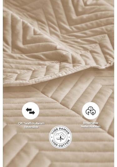 Evlen Home Ross %100 Pamuk Tek Kişilik Yatak Örtüsü Pike Takımı Kapitone Çizgili Günlük Yıkanabilir Bej Bej