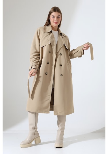 Amazon Keten Kumaş Diz Altı Yumuşak Dokulu Düğmeli Astarlı Trenç Kot Taş Taş