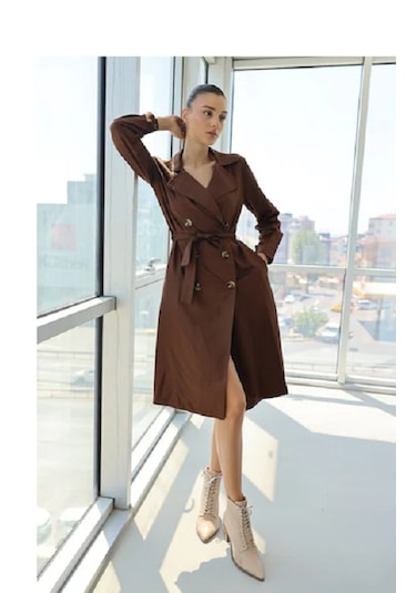 Bigdart 5853 Kruvaze Yaka Trençkot - Kahverengi 001