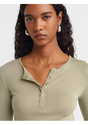 Dilvin 31442 Uzun Kollu Çıtçıt Düğmeli Top-çağla Çağla