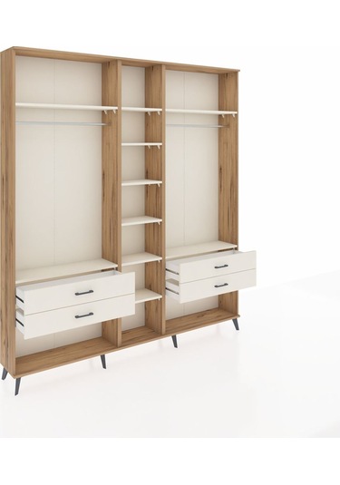 Arges Dolap 10 Raflı 4 Çekmeceli 2 Askılı 220x30x243 Çam-aytaşı/aytaşı Aytası/aytası