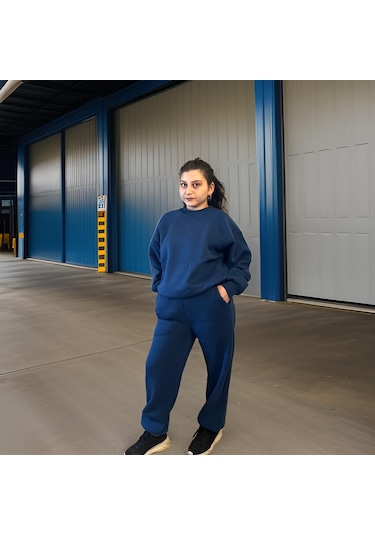 Ceyss Design Unisex Üç İplik Şardonlu Sweatshirt Eşofman Takımı-indigo İndigo