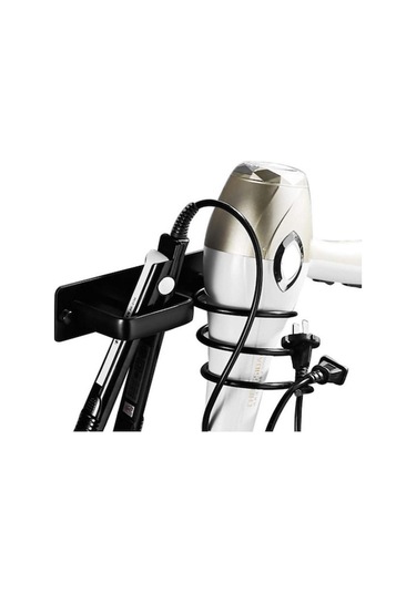 Novahub Siyah Alüminyum Duvar Rafı Saç Kurutma Makinesi Düzleştirici Tutucu Raf Banyo Salonu Depolama Organizatör Siyah Siyah