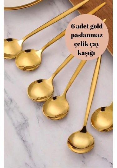 Büro Ev Ofis Mutfağı İçin 6adet Çelik Golden Titanyum Kaplı Çay Kaşığı Seti Diğer