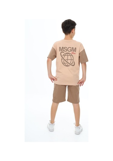 Erkek Çocuk Msgm Baskılı Şortlu Takım-5877-Kahverengi