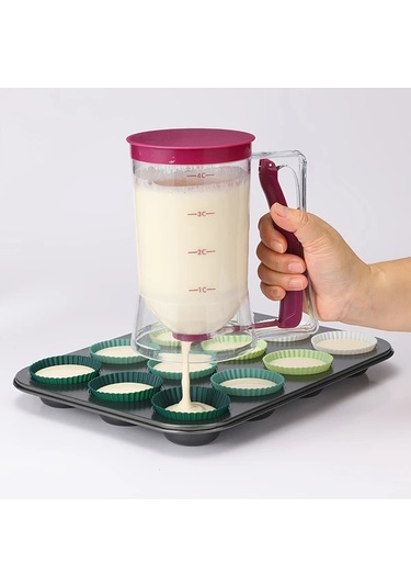 Fochsia Mor Yapışmaz Hamur Dağıtıcı: Ölçekli, Nozullu, Kollu, Kek Ve Krepler İçin Profesyonel Mutfak Aleti