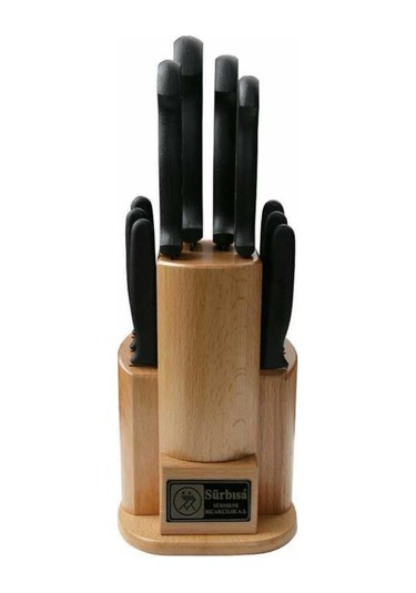 Sürmene Sürbisa 61504 Naturel Ahşap Standlı Mutfak Bıçak Seti 10 Siyah