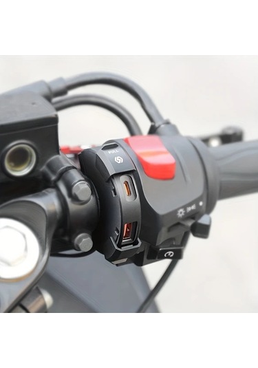 Motion003 Qc3.0 Su Gecirmez Motosiklet Sarj Usb Tip C 18w 30w Cift Portlu 12v 24v Siyah