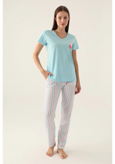 Arnetta 2888 Pamuklu Kısa Kol Kadın Pijama Takımı Açık Mavi