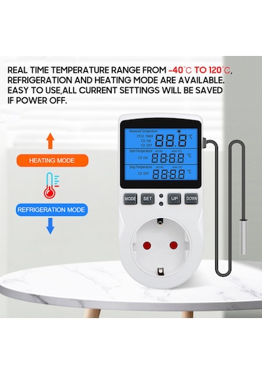 Geeroyoo Sıcaklık Kontrolcü Prizi, Isıtma/soğutma Modu, Zamanlayıcı Ve Geri Sayım, 100-250v Avrupa Standartı, Ekran Işıklı