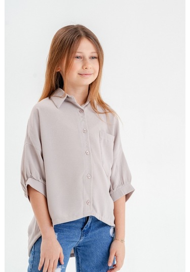 Kız Çocuk Arkası Pileli Gömlek 3119 Bej