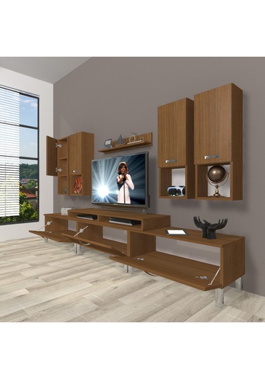 Decoraktiv Ekoflex 8da Slm Krom Ayaklı Tv Ünitesi Tv Sehpası Ceviz