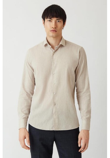 Bisse Erkek Regular Fit Uzun Kollu Spor Gömlek BEJ GM22Y221044_D07 Bej