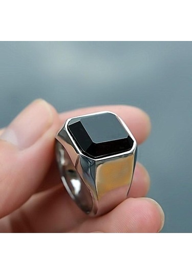 Paslanmaz Çelik Dolgulu Akik Erkek Yüzüğü Erkek Hakimiyetçi Takı Arı Siyah