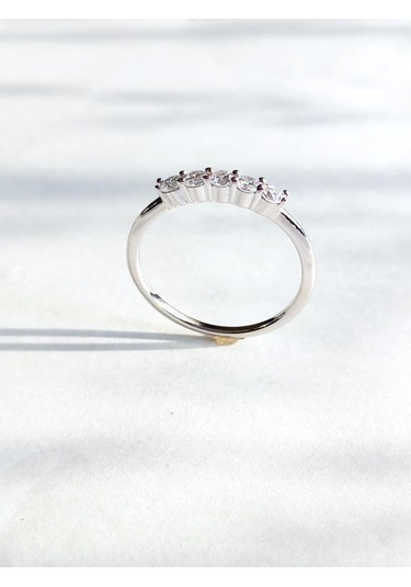 Gümüş Özel Pembe Beş Taş Yarım Turlu Tasarım Kadın Yüzük